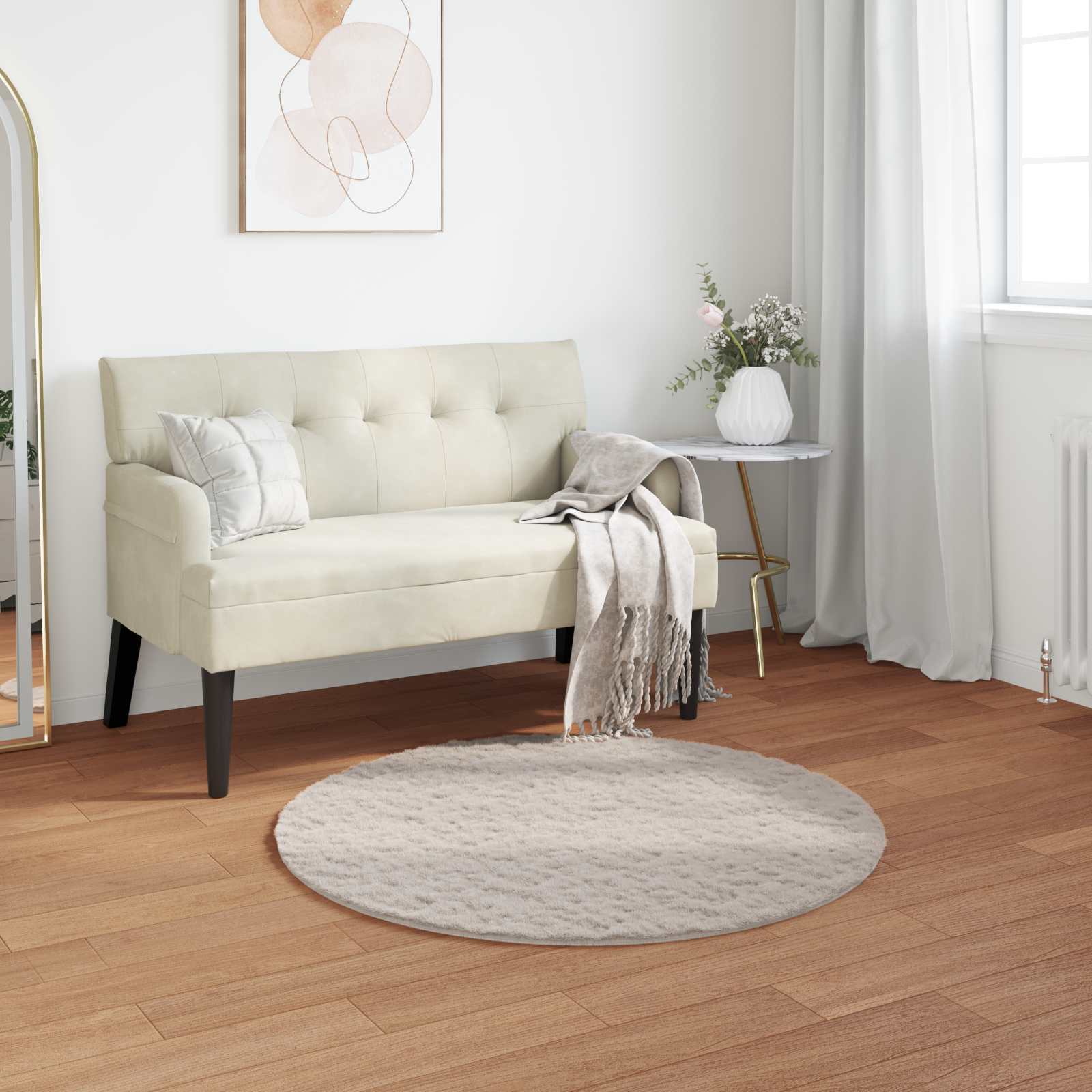 Rutschfester Teppich aus Kunstkaninchenfell OLITE Beige Ø 80 cm