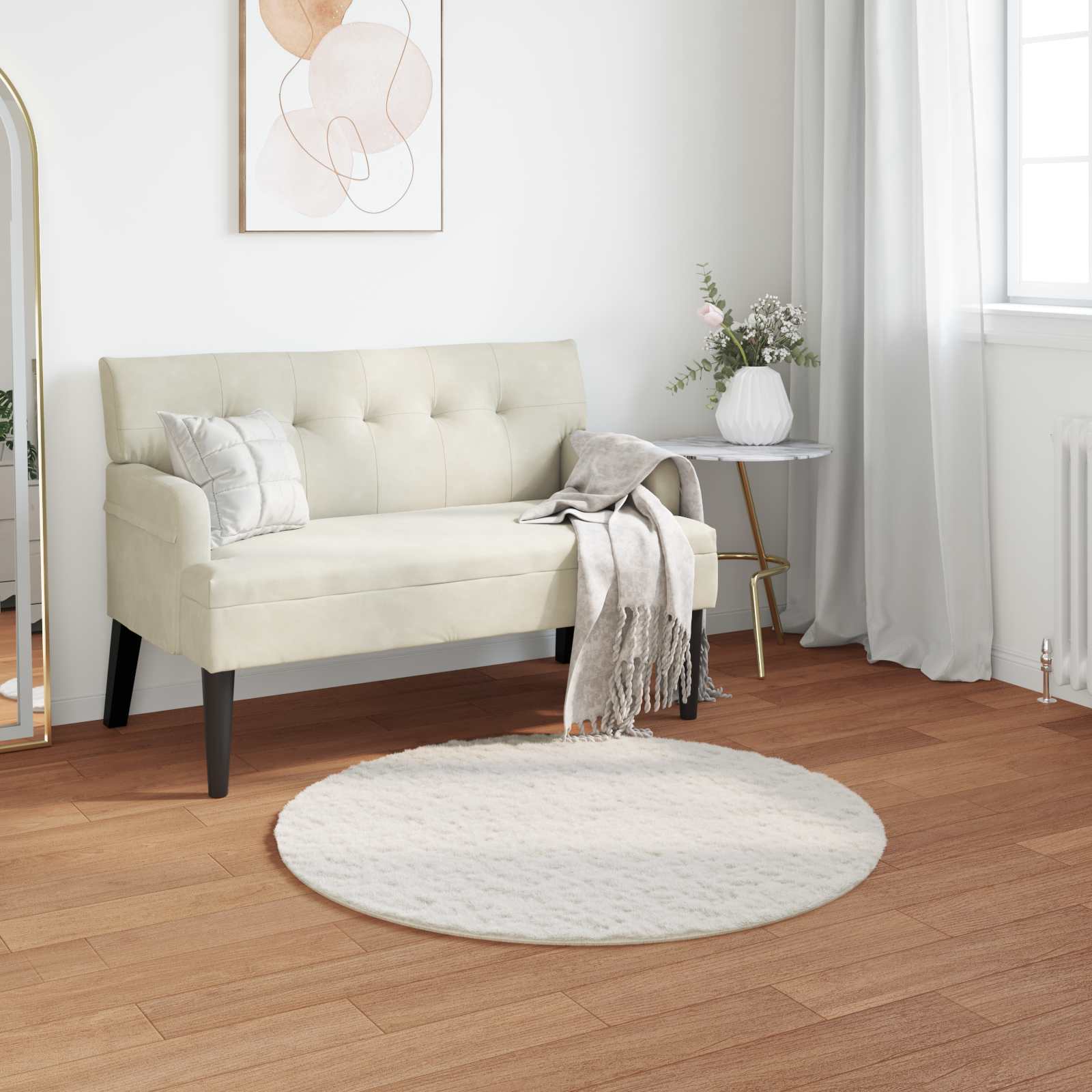 Rutschfester Teppich aus Kunstkaninchenfell OLITE Creme Ø 80 cm