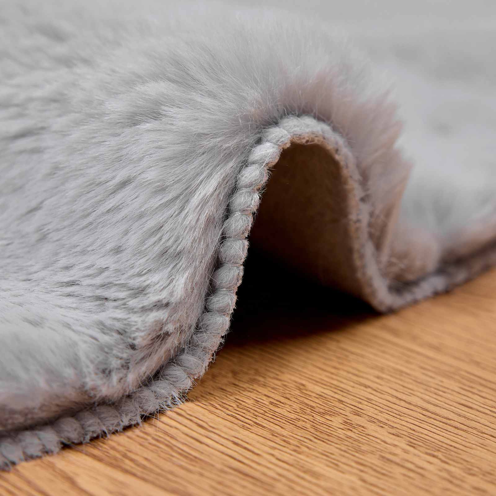 Rutschfester Teppich aus Kunstkaninchenfell OLITE Grau Ø 100 cm