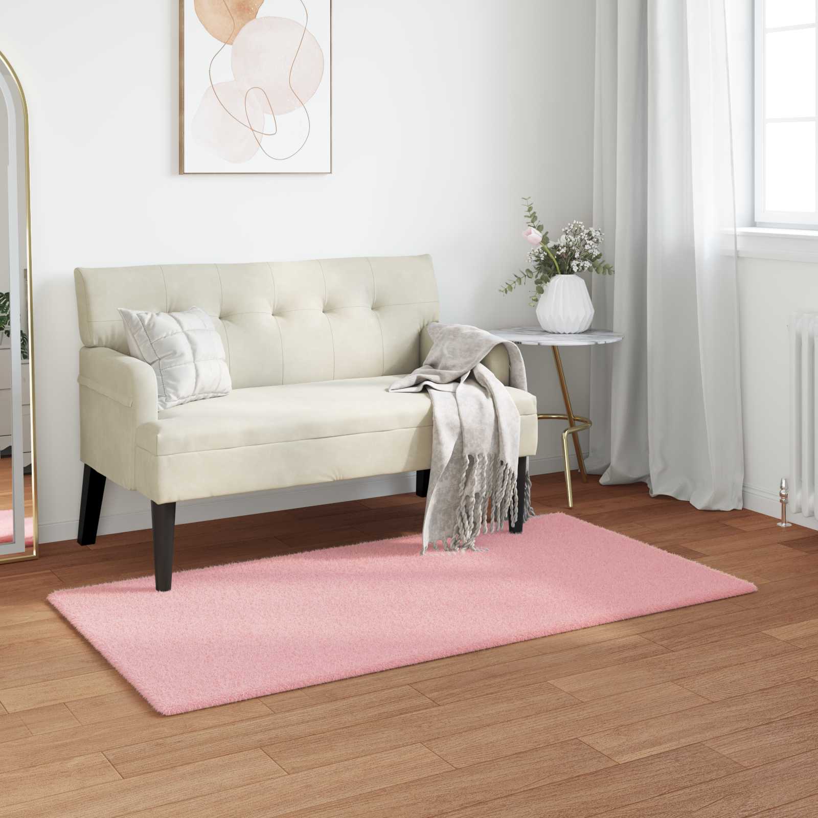 Rutschfester Teppich aus Kunstkaninchenfell OLITE Rosa