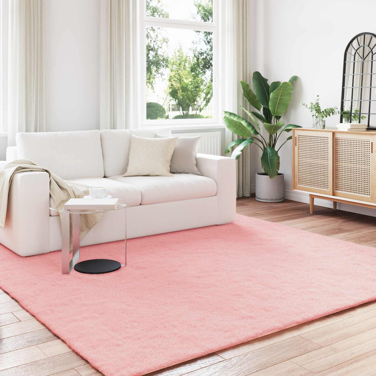 Rutschfester Teppich aus Kunstkaninchenfell OLITE Rosa