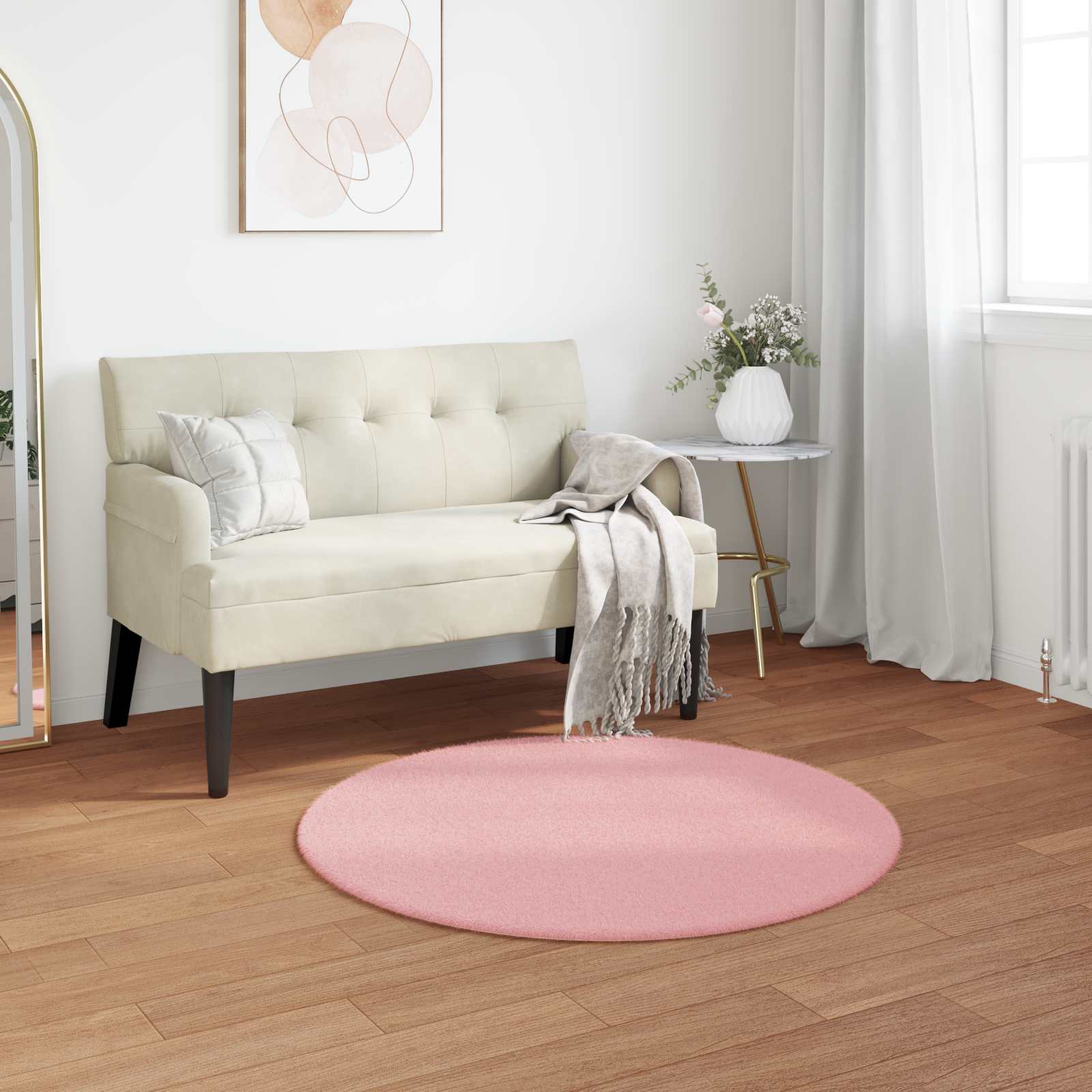 Rutschfester Teppich aus Kunstkaninchenfell OLITE Rosa Ø 80 cm