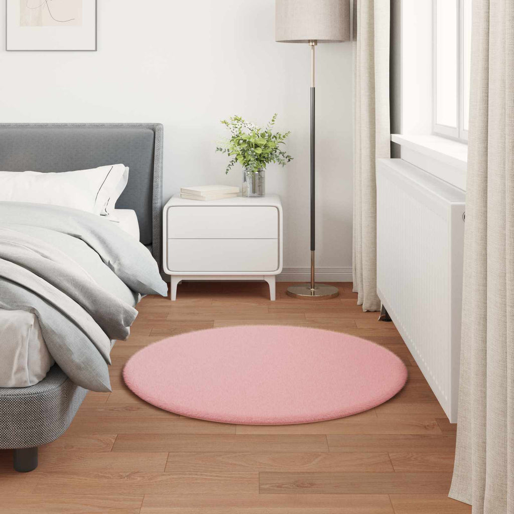 Rutschfester Teppich aus Kunstkaninchenfell OLITE Rosa Ø 80 cm