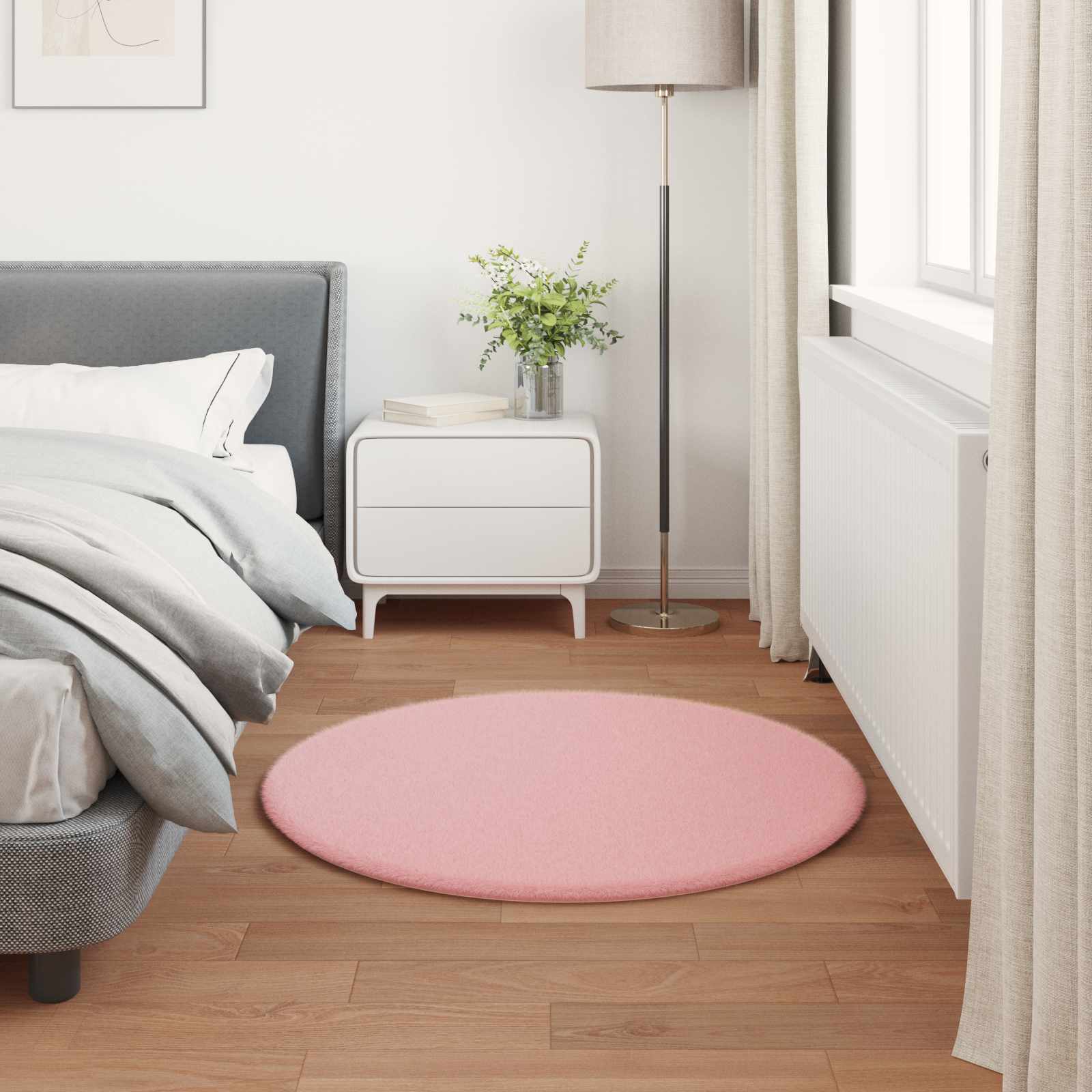 Rutschfester Teppich aus Kunstkaninchenfell OLITE Rosa Ø 80 cm