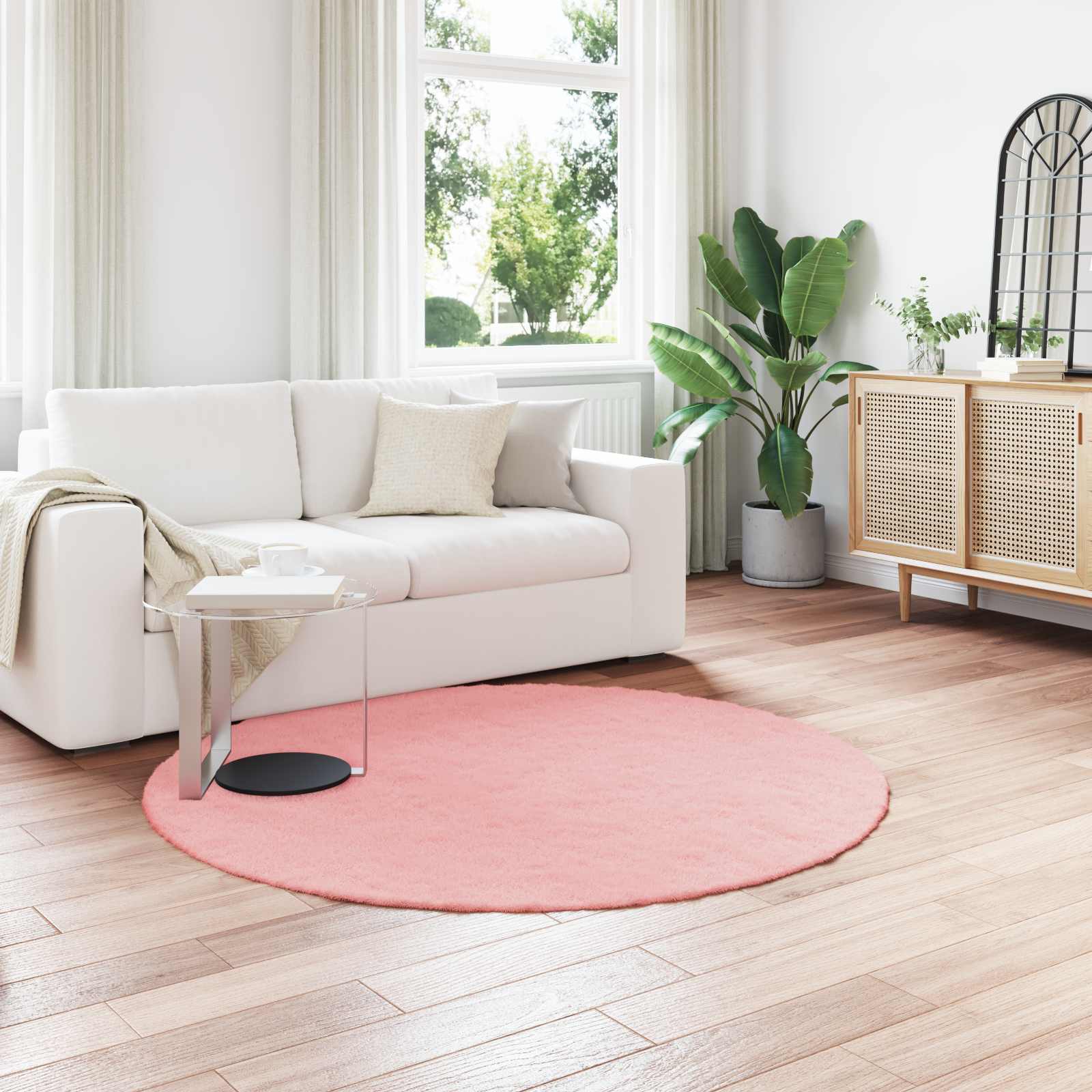 Rutschfester Teppich aus Kunstkaninchenfell OLITE Rosa Ø 200 cm