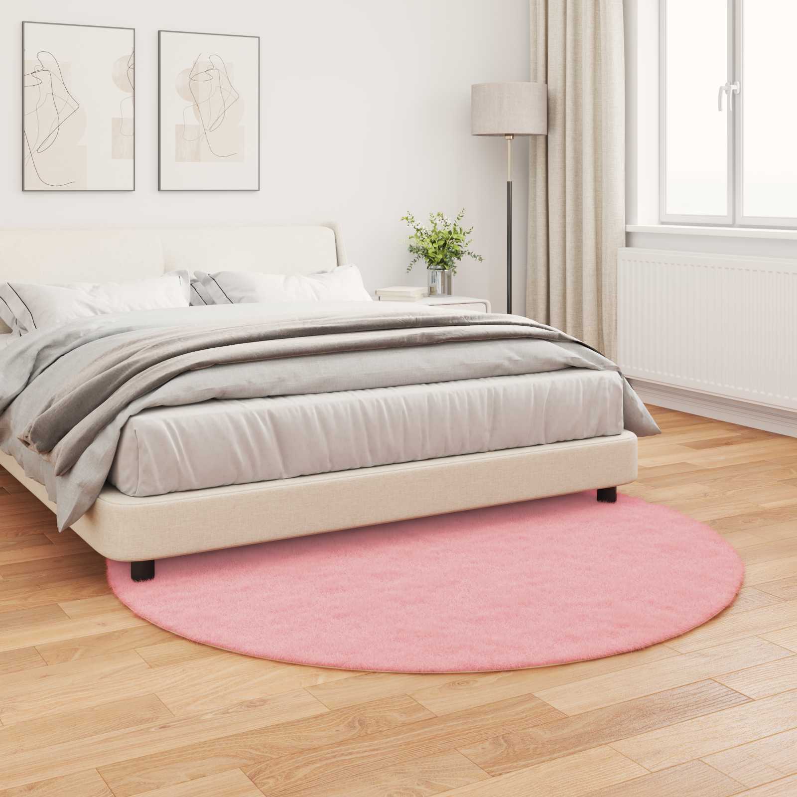 Rutschfester Teppich aus Kunstkaninchenfell OLITE Rosa Ø 200 cm
