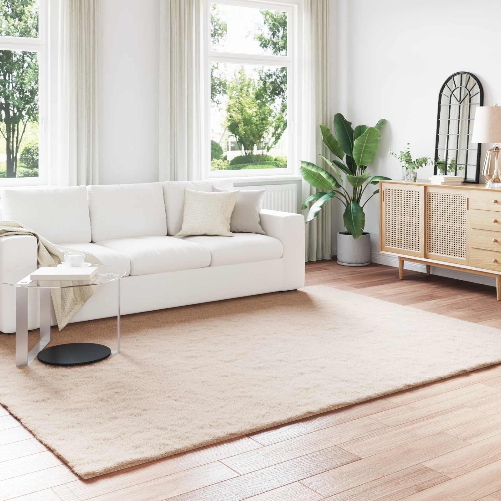 Rutschfester Teppich aus Kunstkaninchenfell OLITE Taupe