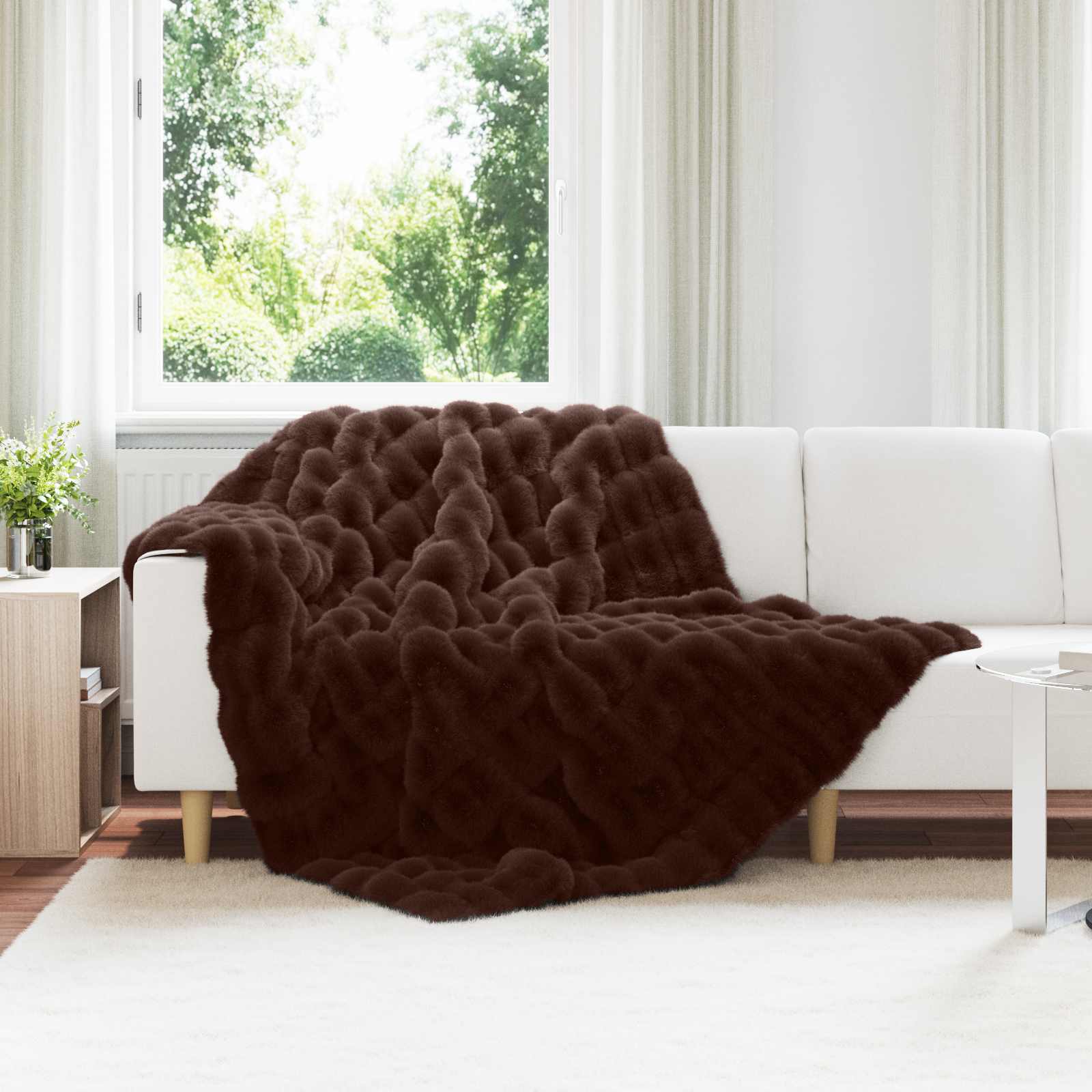 Rutschfeste Decke aus Kunstkaninchenfell Olite 4 pcs Kamel