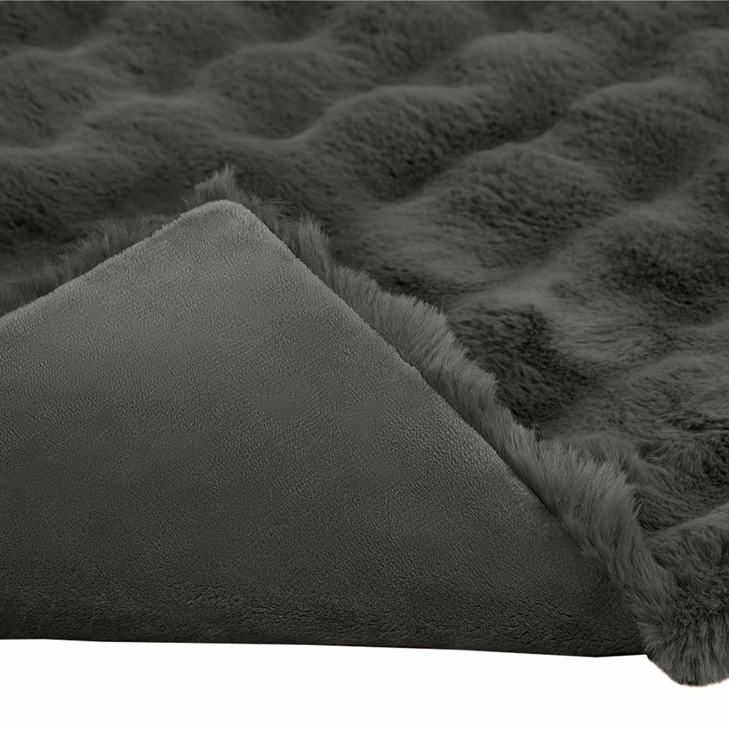 Rutschfeste Decke aus Kunstkaninchenfell Olite 4 pcs Dunkelgrau