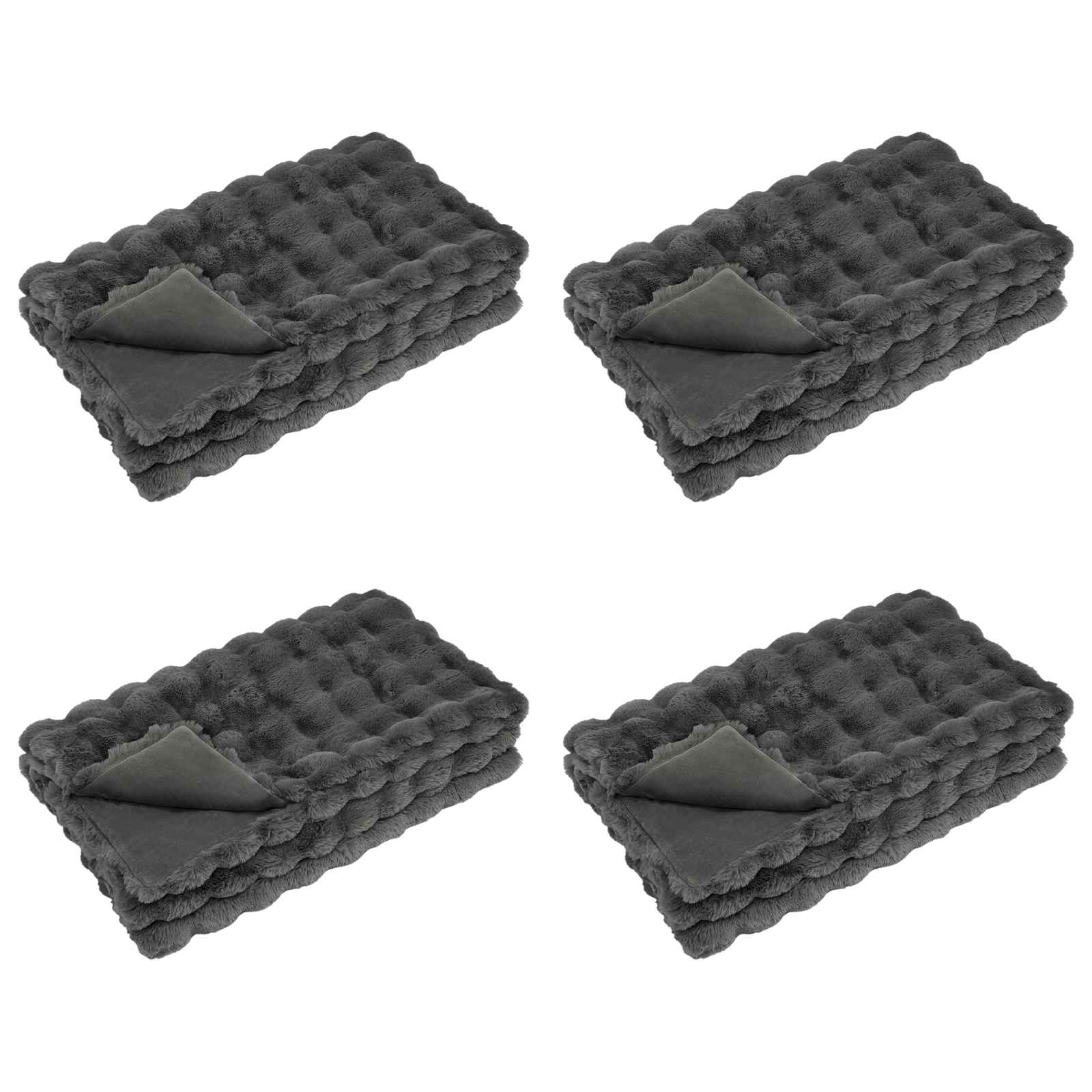 Rutschfeste Decke aus Kunstkaninchenfell Olite 4 pcs Dunkelgrau