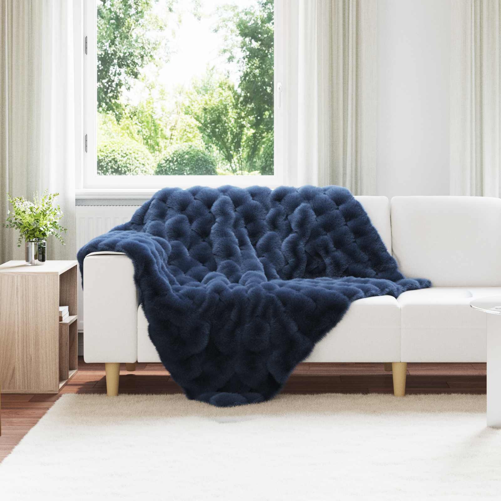 Rutschfeste Decke aus Kunstkaninchenfell Olite 4 pcs Marineblau