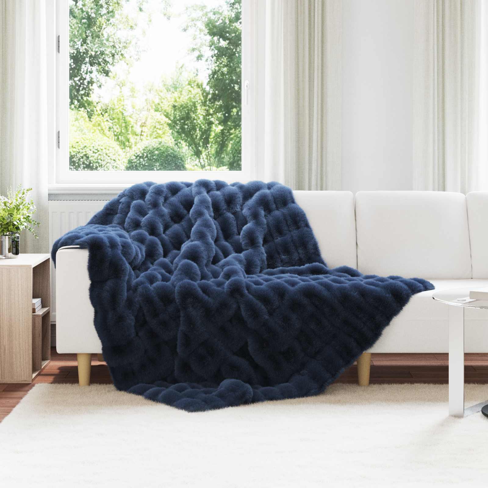 Rutschfeste Decke aus Kunstkaninchenfell Olite 4 pcs Marineblau