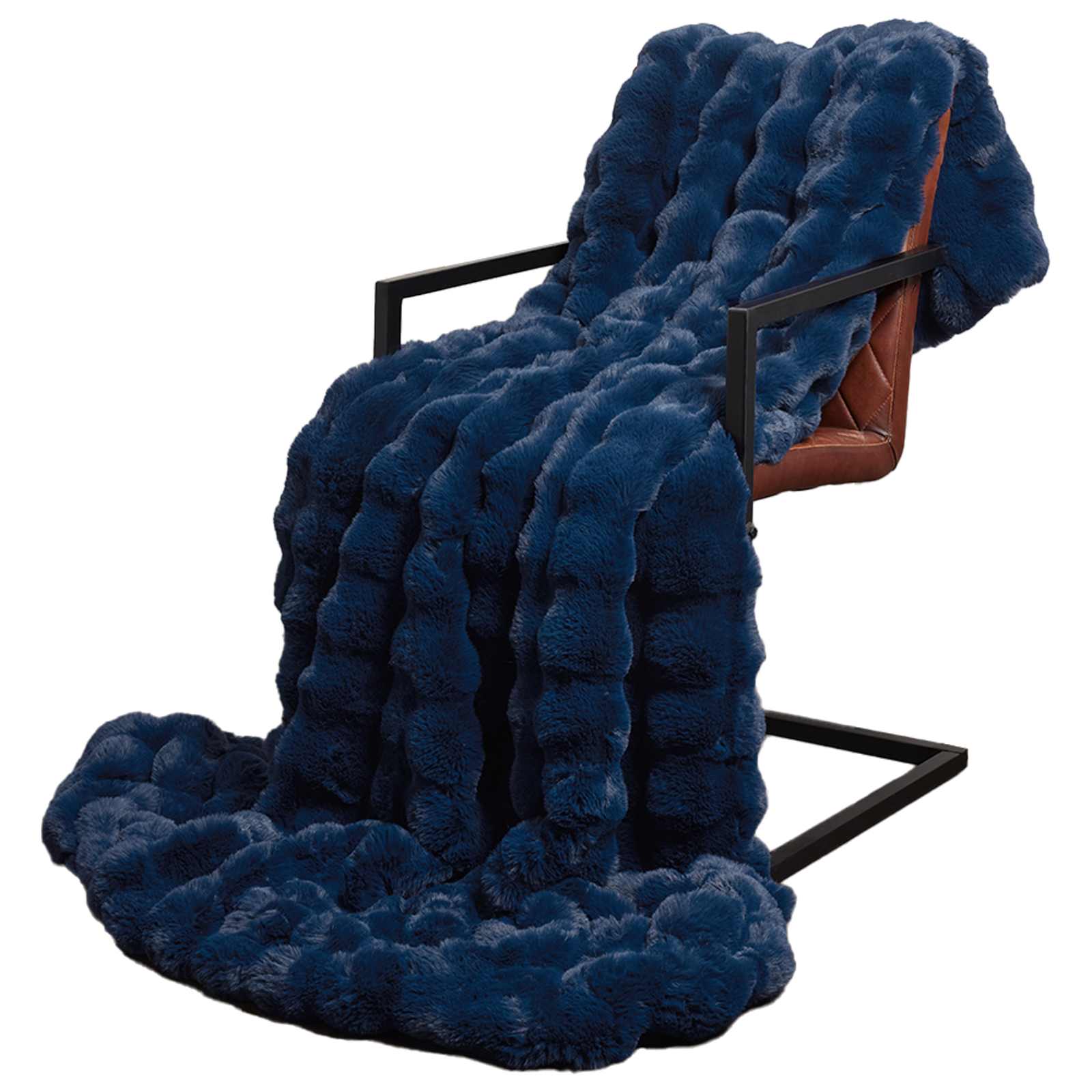 Rutschfeste Decke aus Kunstkaninchenfell Olite 4 pcs Marineblau