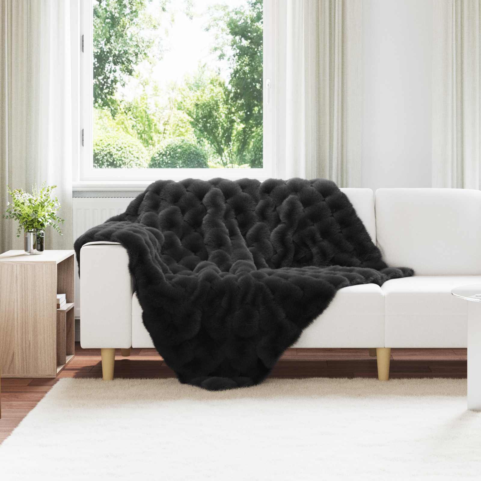 Rutschfeste Decke aus Kunstkaninchenfell Olite Schwarz