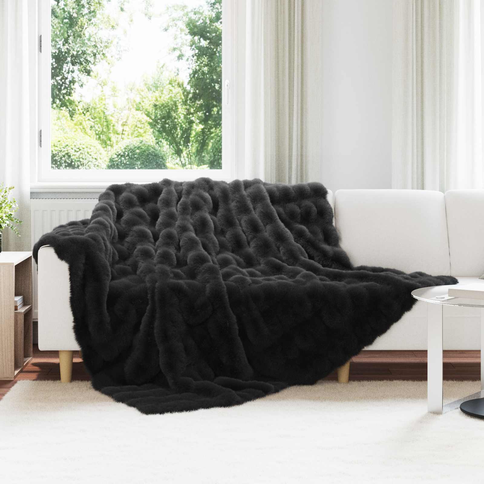Rutschfeste Decke aus Kunstkaninchenfell Olite 4 pcs Schwarz