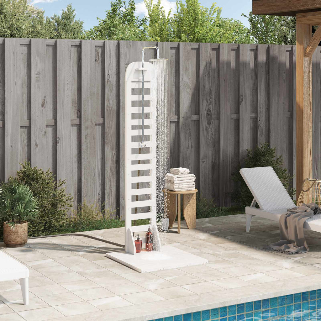 Outdoor-Dusche 223 cm Massivholz Kiefer und Edelstahl Weiß