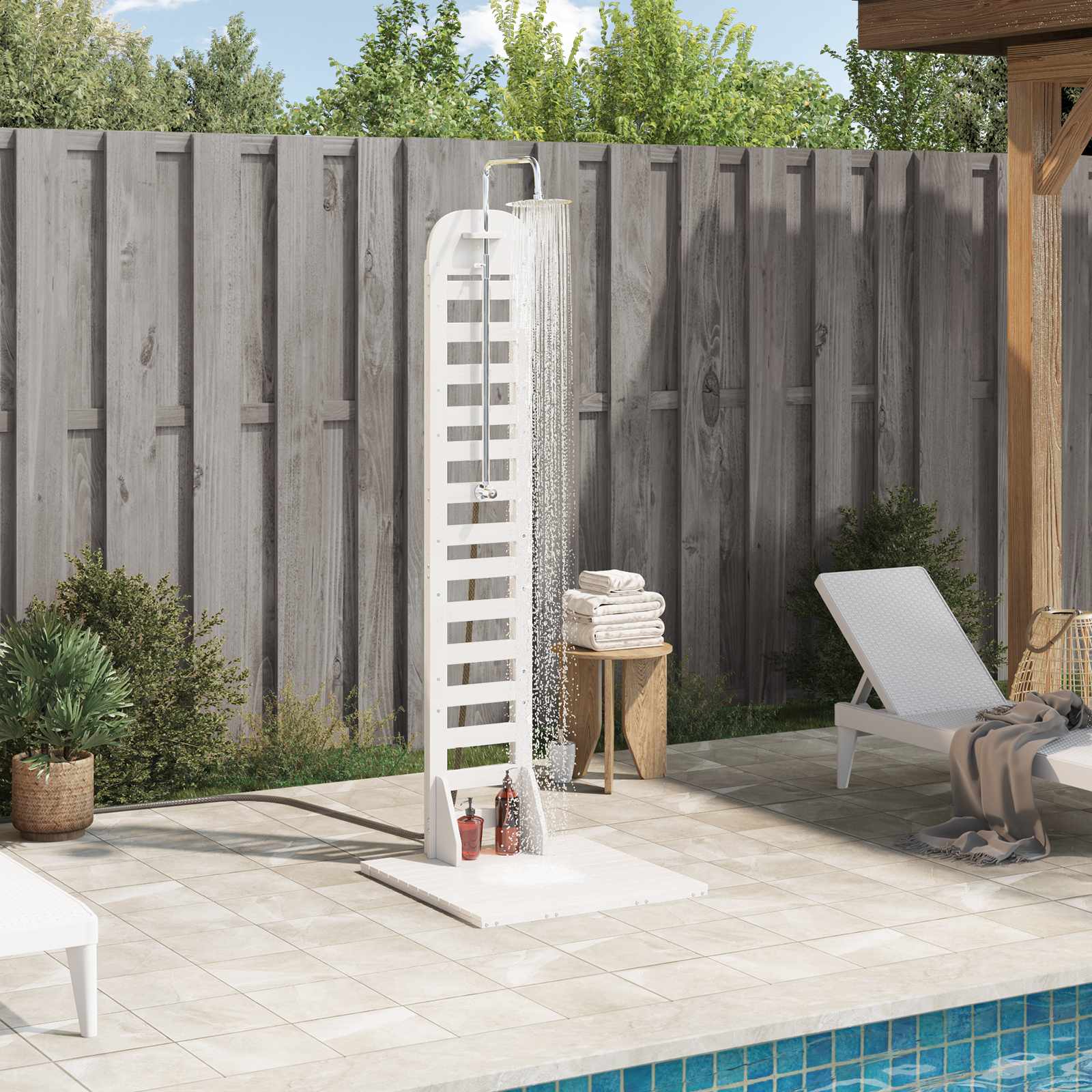 Outdoor-Dusche 223 cm Massivholz Kiefer und Edelstahl Weiß