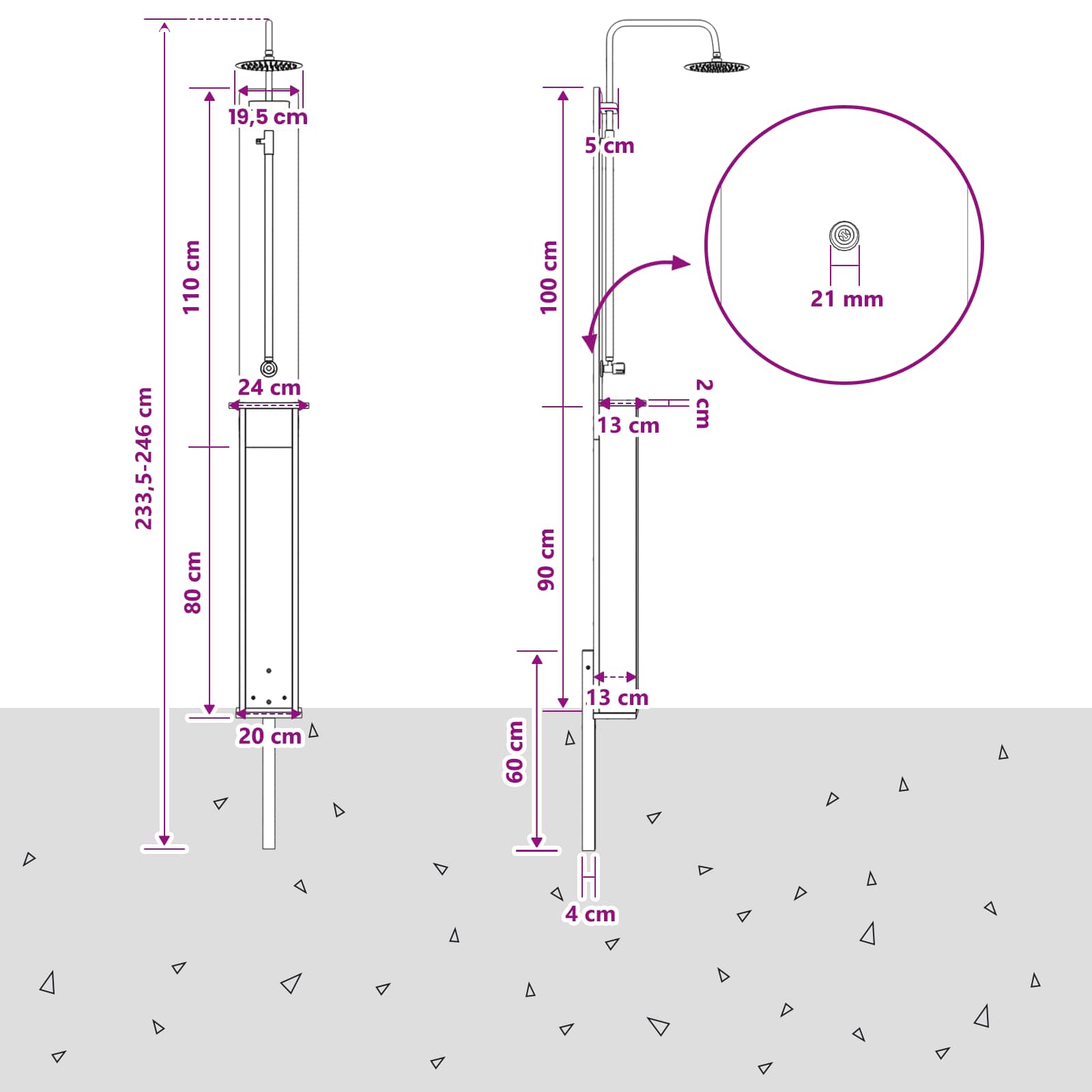 Outdoor-Dusche 223 cm Imprägniertes Kiefernholz und Edelstahl