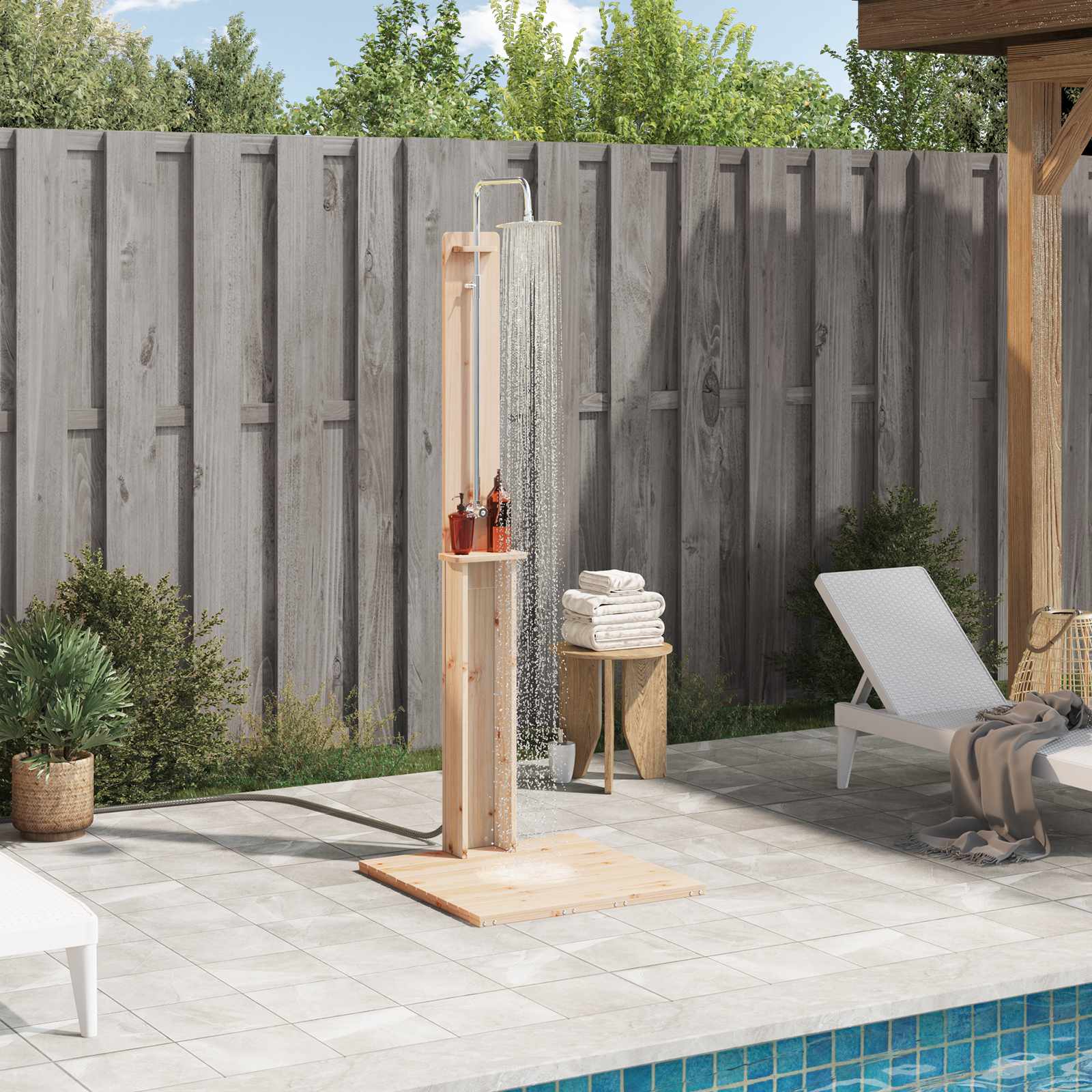 Outdoor-Dusche 206 cm Massivholz Kiefer und Edelstahl Natur