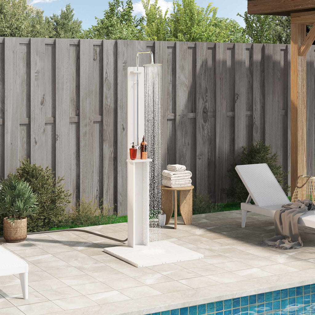 Outdoor-Dusche 206 cm Massivholz Kiefer und Edelstahl Weiß