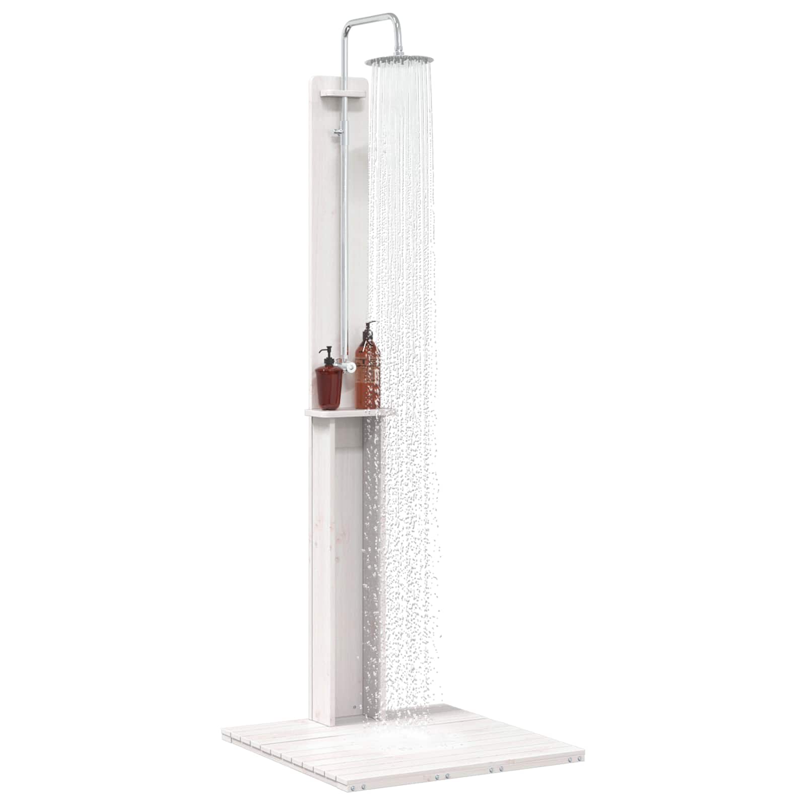 Outdoor-Dusche 206 cm Massivholz Kiefer und Edelstahl Weiß