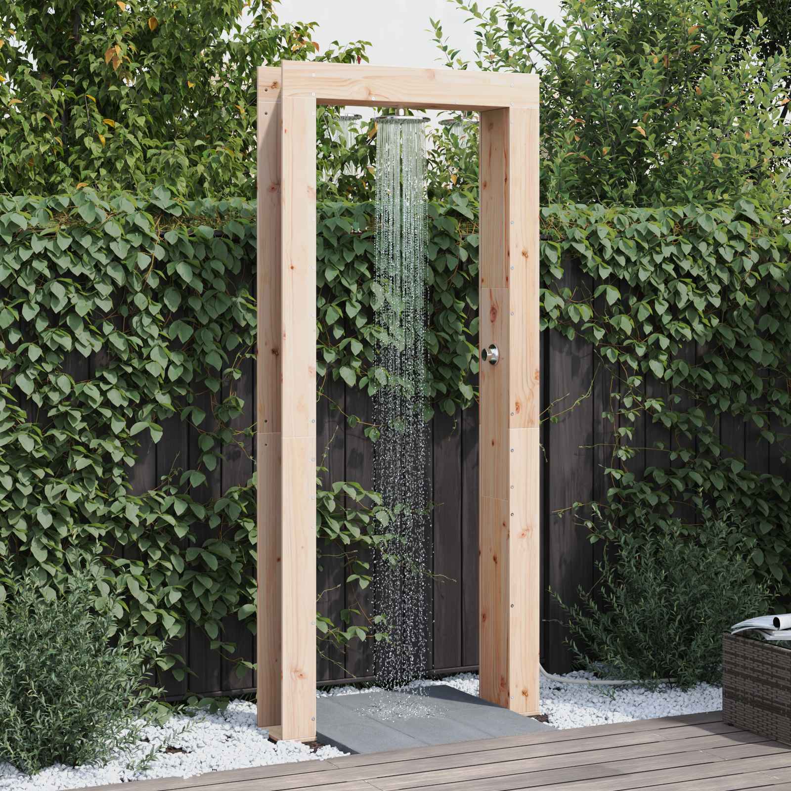 Outdoor-Dusche 226 cm Massivholz Kiefer und Edelstahl Natur