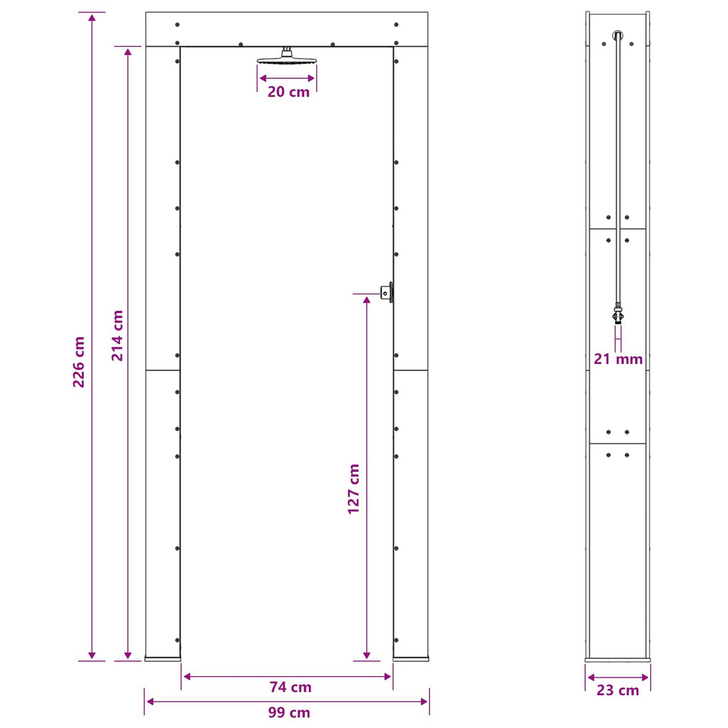 Outdoor-Dusche 226 cm Massivholz Kiefer und Edelstahl Weiß