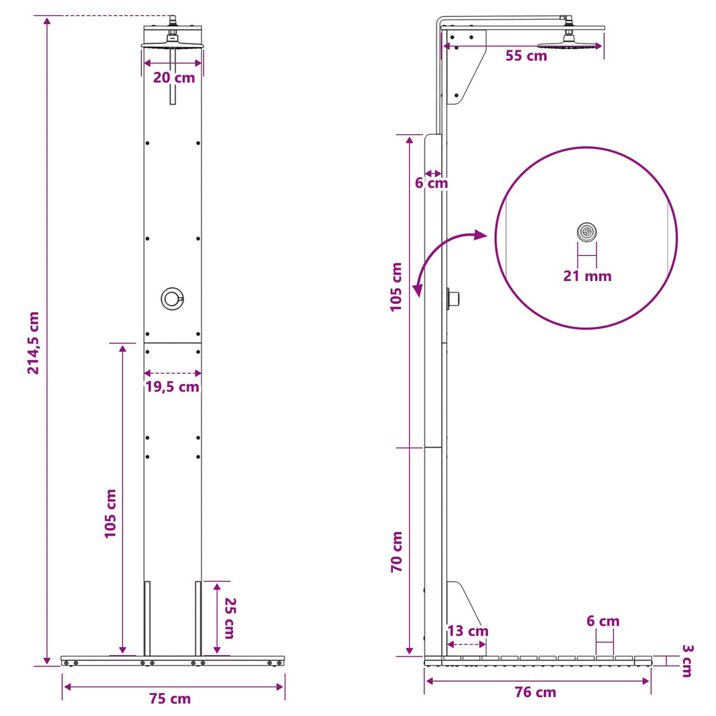 Outdoor-Dusche 214,5 cm Imprägniertes Kiefernholz und Edelstahl