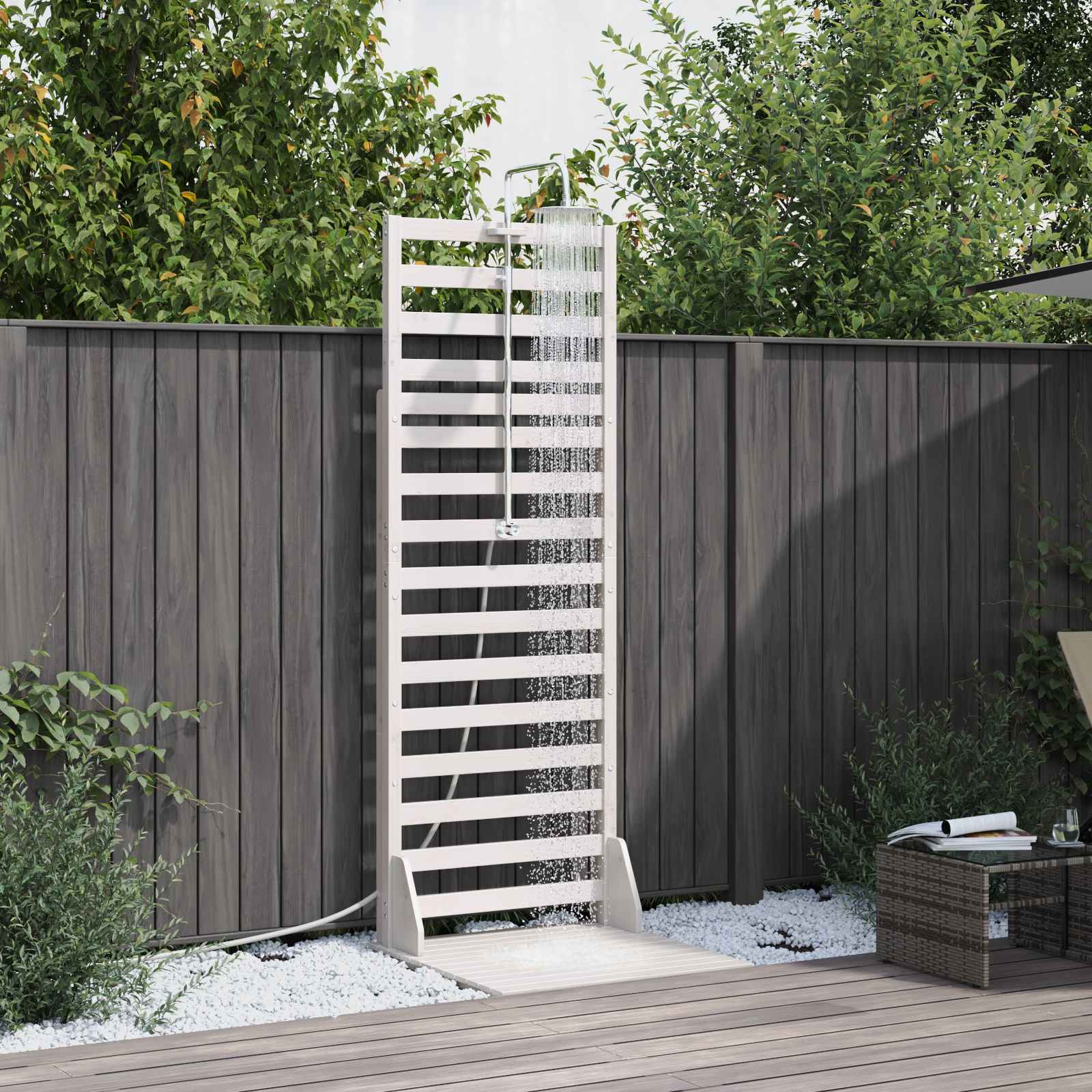 Outdoor-Dusche 225 cm Massivholz Kiefer und Edelstahl Weiß