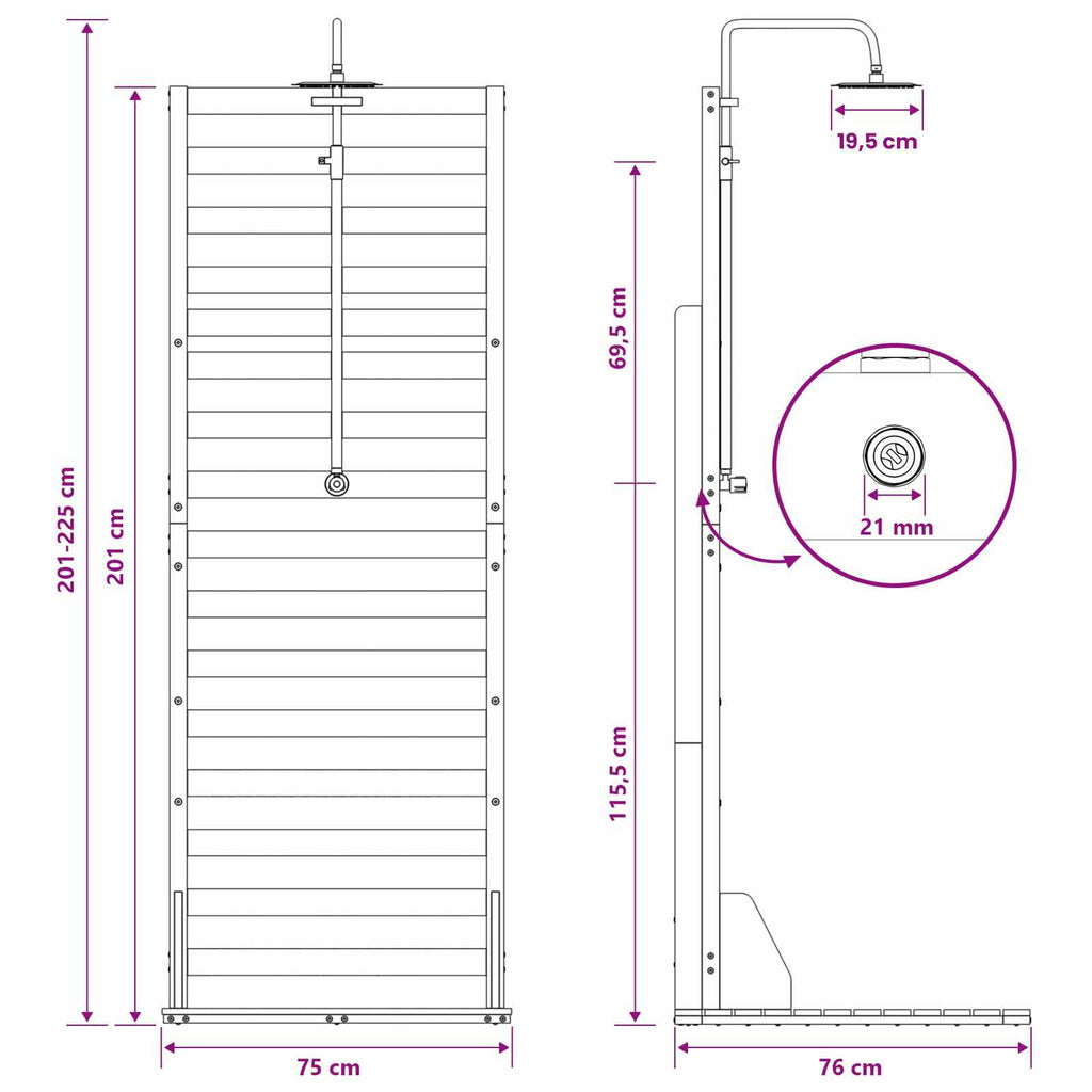 Outdoor-Dusche 225 cm Massives Douglasholz und Edelstahl Natur