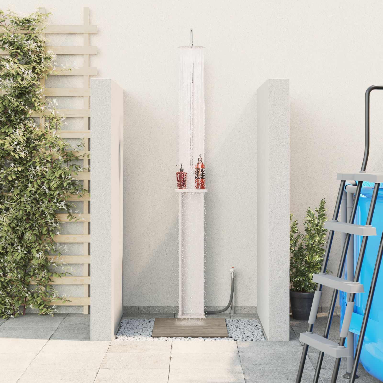 Outdoor-Dusche 246 cm Massivholz Kiefer und Edelstahl Weiß