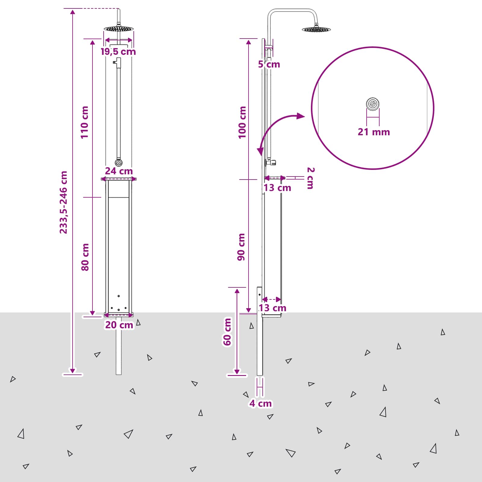 Outdoor-Dusche 246 cm Massivholz Kiefer und Edelstahl Weiß