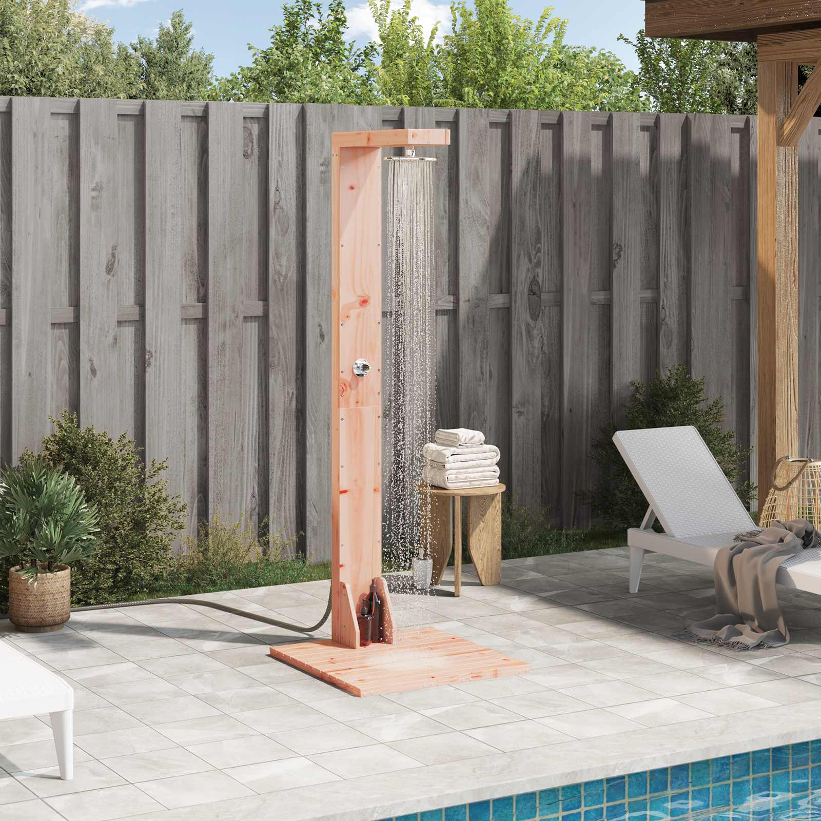 Outdoor-Dusche 210 cm Massives Douglasholz und Edelstahl Natur