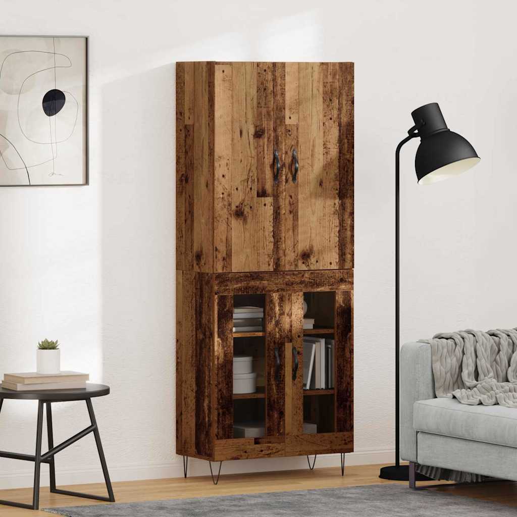 Highboard 2 pcs Altholz Ingenieurholz und Glas
