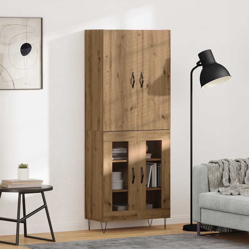 Highboard 2 pcs Artisan-Eiche Ingenieurholz und Glas