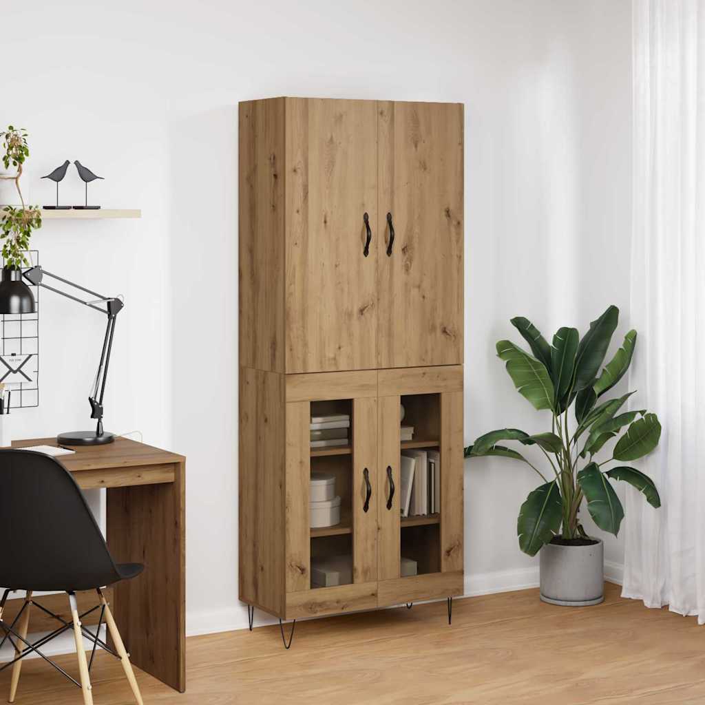 Highboard 2 pcs Artisan-Eiche Ingenieurholz und Glas