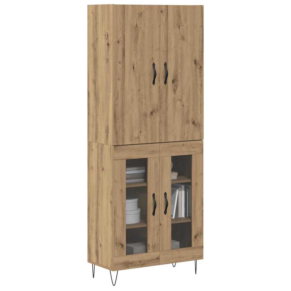 Highboard 2 pcs Artisan-Eiche Ingenieurholz und Glas