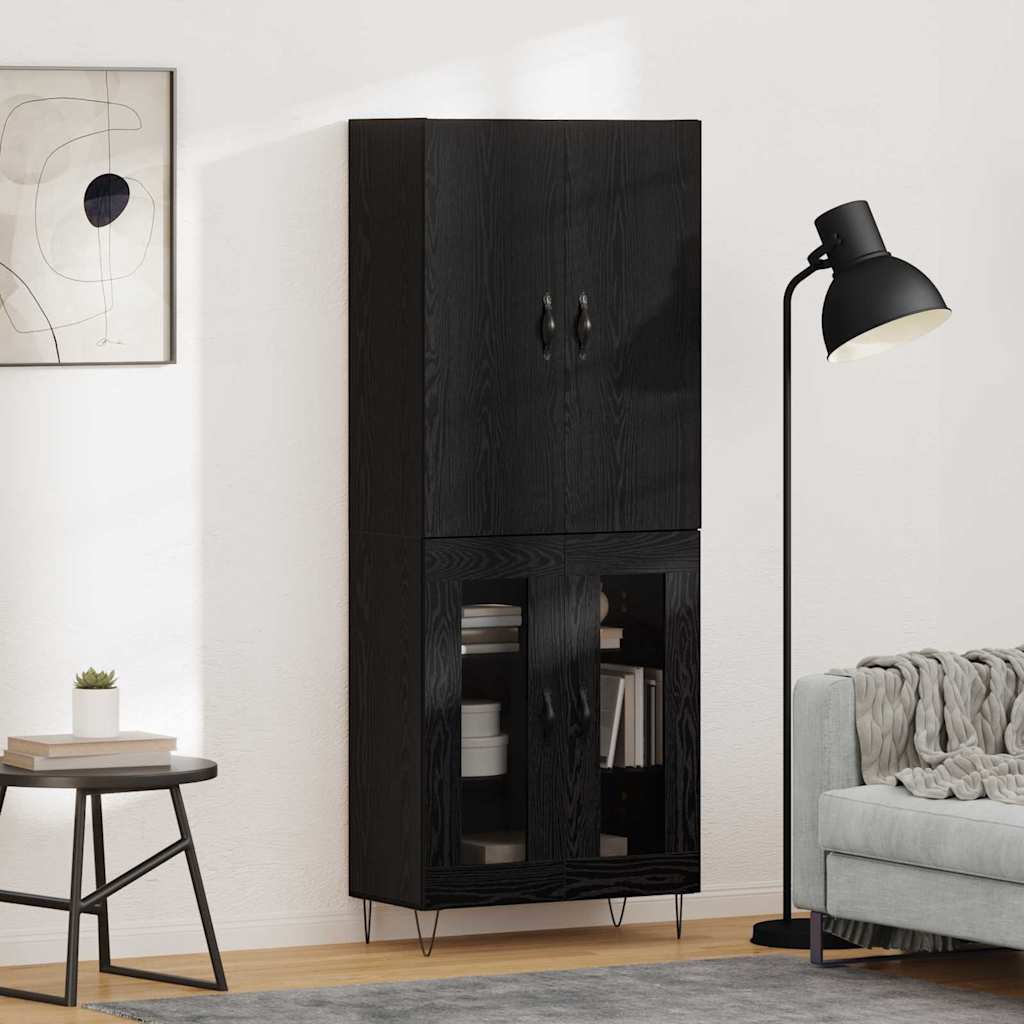 Highboard 2 pcs Schwarz Eichen-Optik Ingenieurholz und Glas