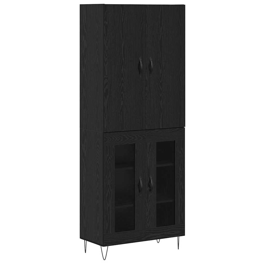 Highboard 2 pcs Schwarz Eichen-Optik Ingenieurholz und Glas
