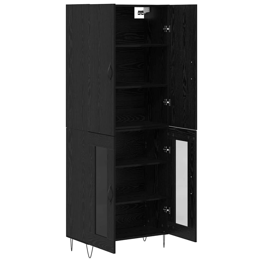 Highboard 2 pcs Schwarz Eichen-Optik Ingenieurholz und Glas