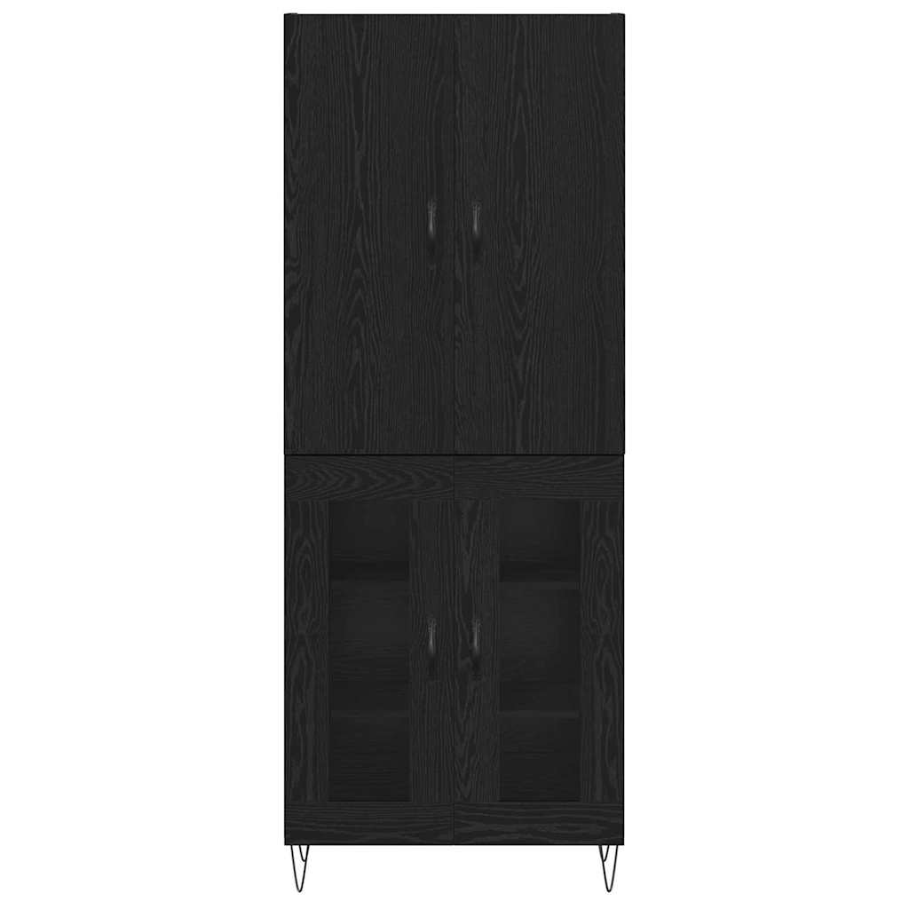 Highboard 2 pcs Schwarz Eichen-Optik Ingenieurholz und Glas
