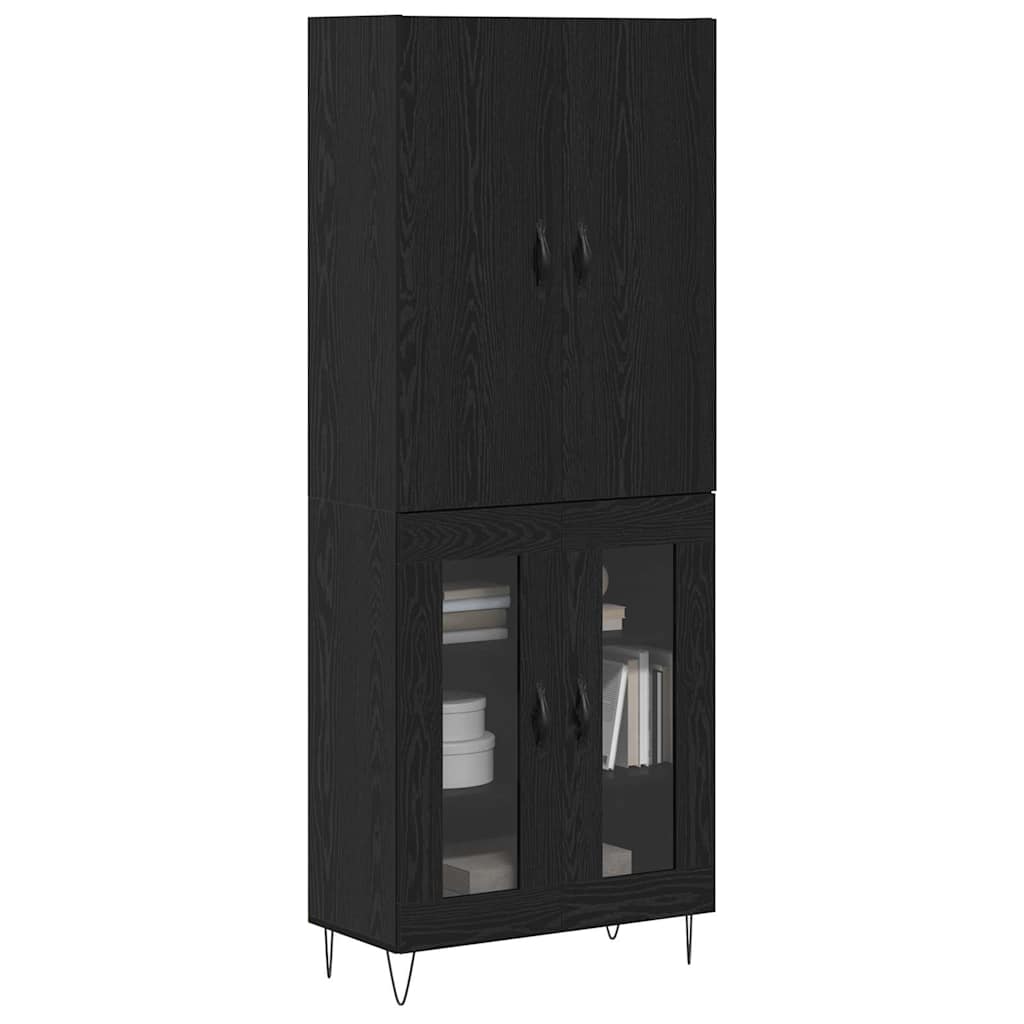 Highboard 2 pcs Schwarz Eichen-Optik Ingenieurholz und Glas