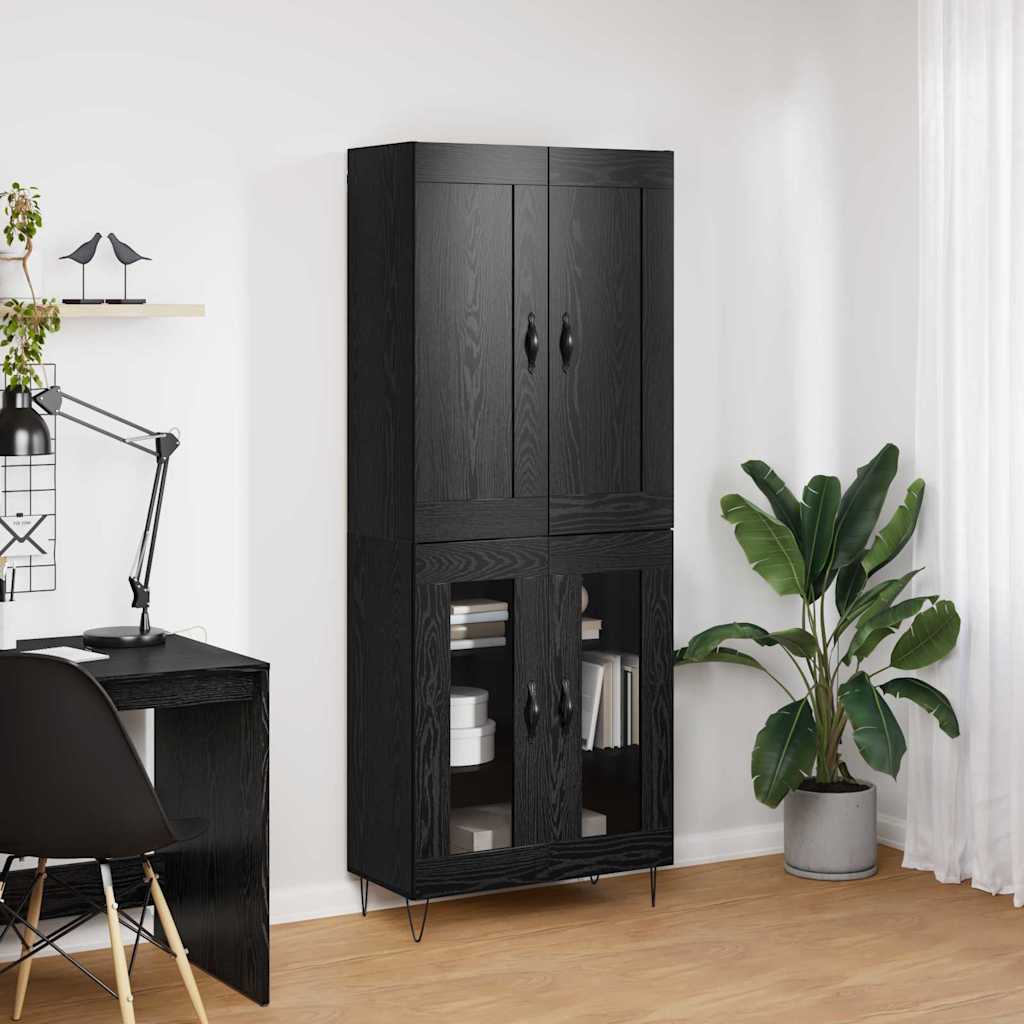 Highboard Schwarz Eichen-Optik 69,5 x 34 x 180 cm Holzwerkstoff