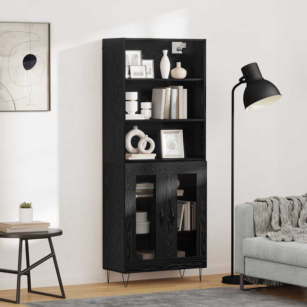 Highboard 2 pcs Schwarz Eichen-Optik Holzwerkstoff