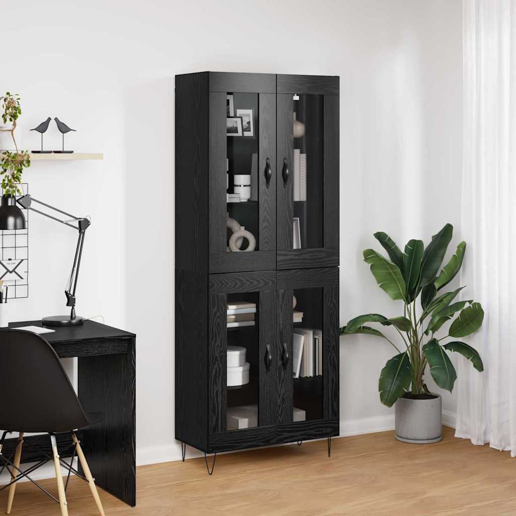 Highboard Schwarz Eichen-Optik 69,5 x 34 x 180 cm Holzwerkstoff