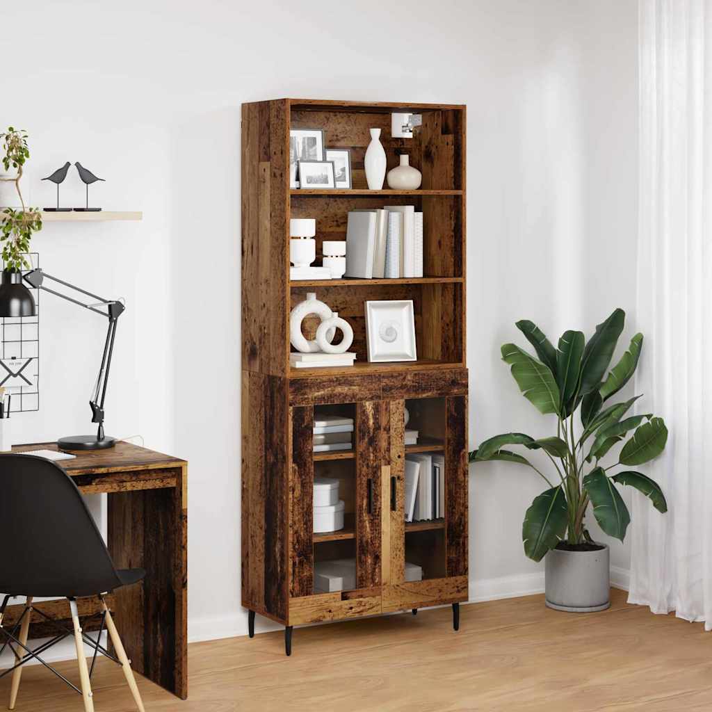 Highboard Altholz 69,5 x 34 x 180 cm Engineered Wood und Glas