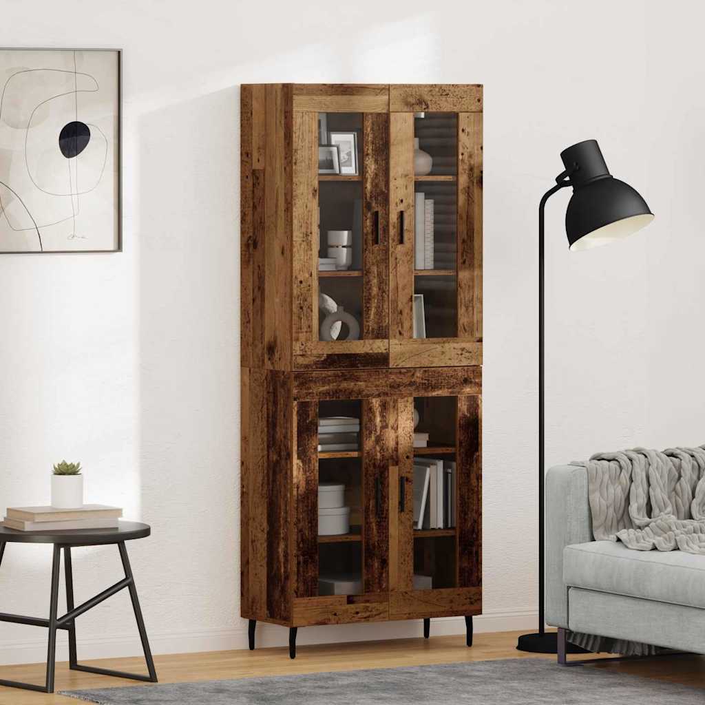 Highboard 2 pcs Altholz Engineered Wood und Glas