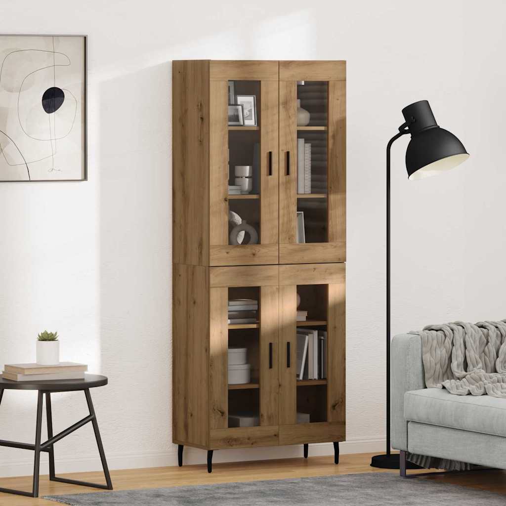Highboard 2 pcs Artisan-Eiche Engineered Wood und Glas