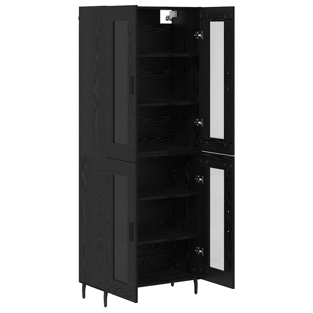 Highboard 2 pcs Schwarz Eichen-Optik Engineered Wood und Glas