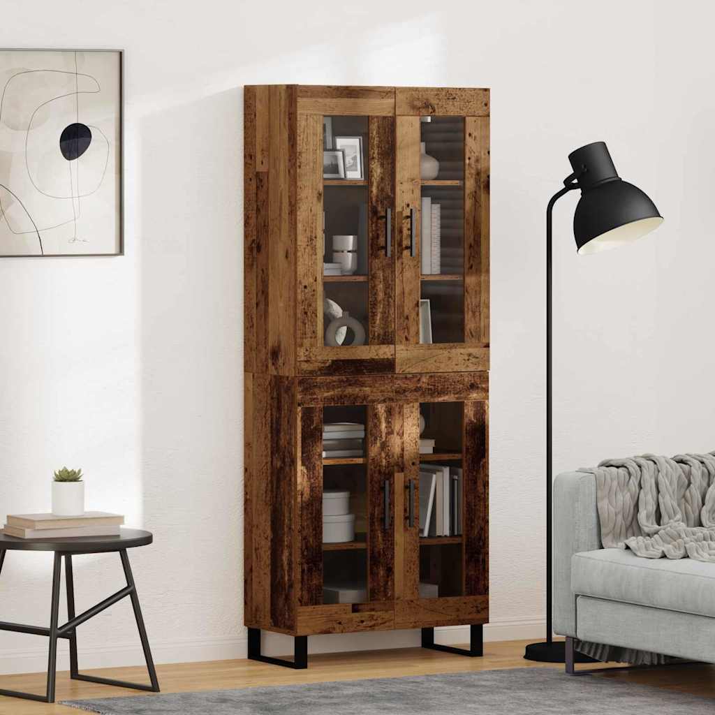 Highboard 2 pcs Altholz Engineered Wood und Glas